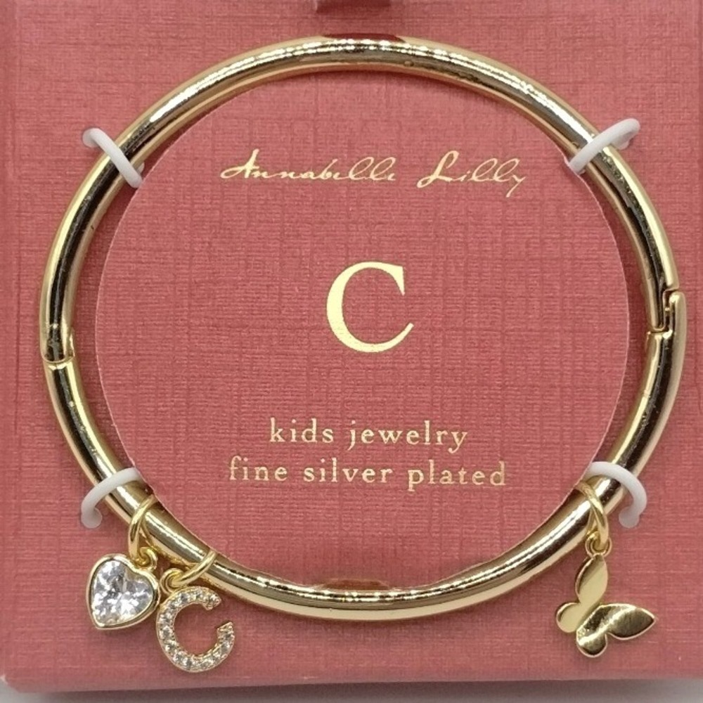 Annabelle Lilly Kids Initial C Fine Silver Plated Gold Tone Charm Bangle